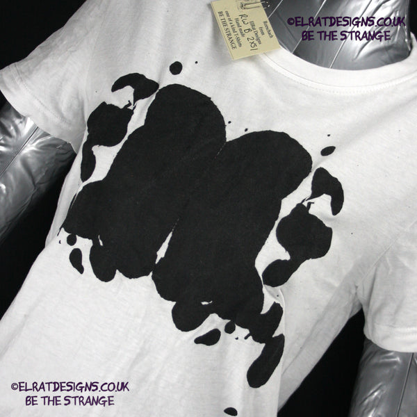 Rorschach, White cotton T-Shirt with Black ink blot - 2X Small #1 (RW B 2XS1) - ElRatDesigns - elratdesigns.co.uk