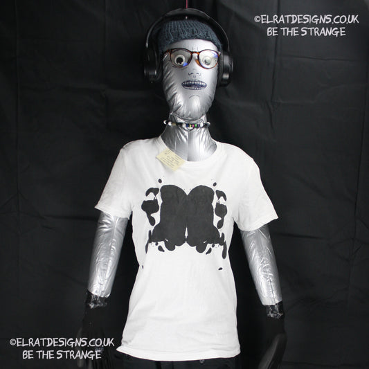 Rorschach, White cotton T-Shirt with Black ink blot - 2X Small #1 (RW B 2XS1) - ElRatDesigns -  elratdesigns.co.uk