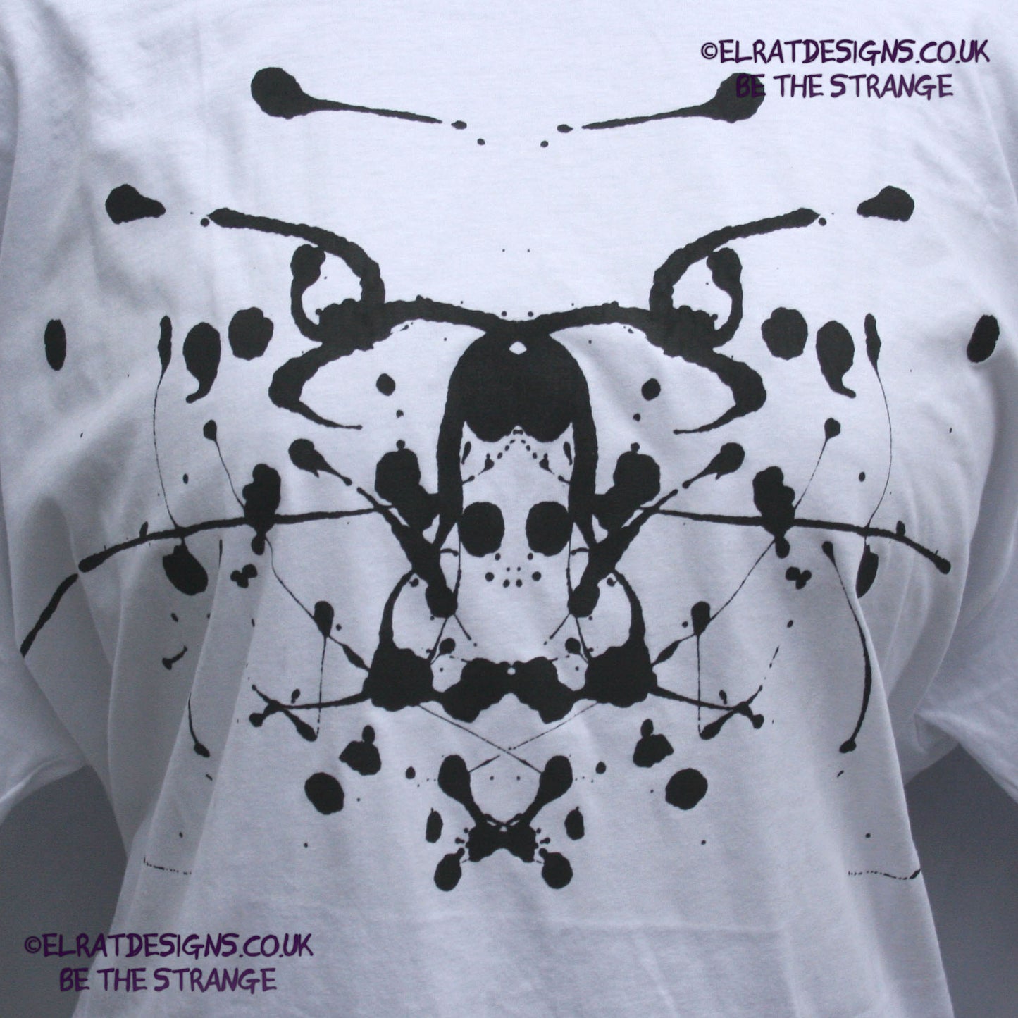 Rorschach, White cotton T-Shirt with Black ink blot - 3XL #1 (RW B 3XL1) - ElRat Designs - elratdesigns.co.uk
