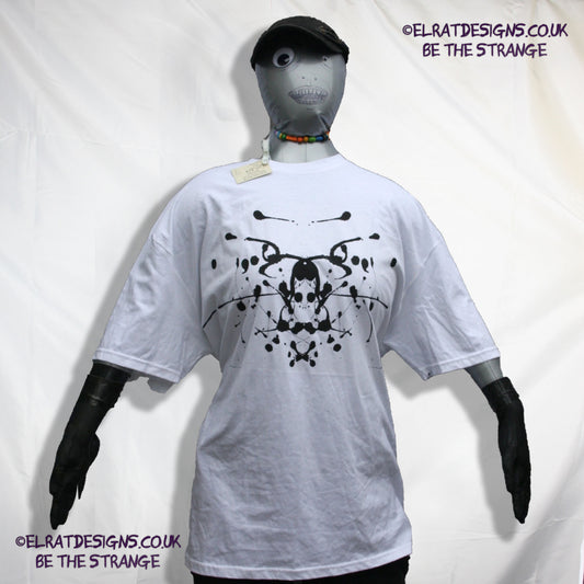 Rorschach, White cotton T-Shirt with Black ink blot - 3XL #1 (RW B 3XL1) - ElRat Designs - elratdesigns.co.uk