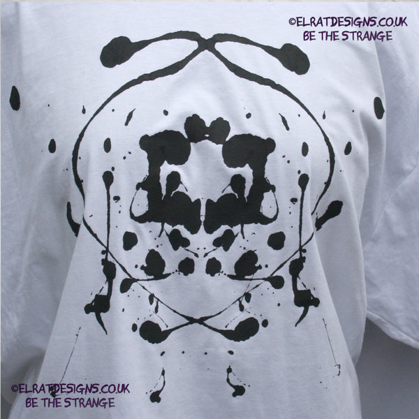 Rorschach, White cotton T-Shirt with Black ink blot - 4XL #1 (RW B 4XL1) - ElRat Designs - elratdesigns.co.uk