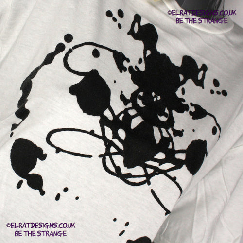 Rorschach, White cotton T-Shirt with Black ink blot - Medium #1 (RW B M1) - ElRat Designs - elratdesigns.co.uk