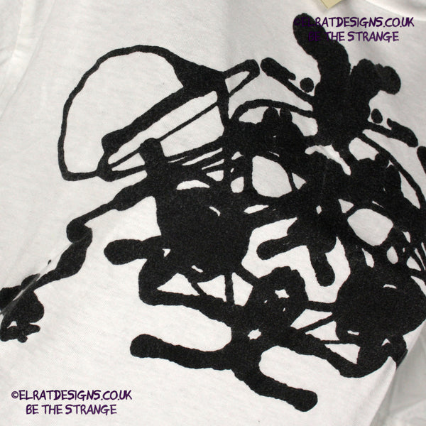 Rorschach, White cotton T-Shirt with Black ink blot - Medium #2 (RW B M2) - ElRat Designs - elratdesigns.co.uk