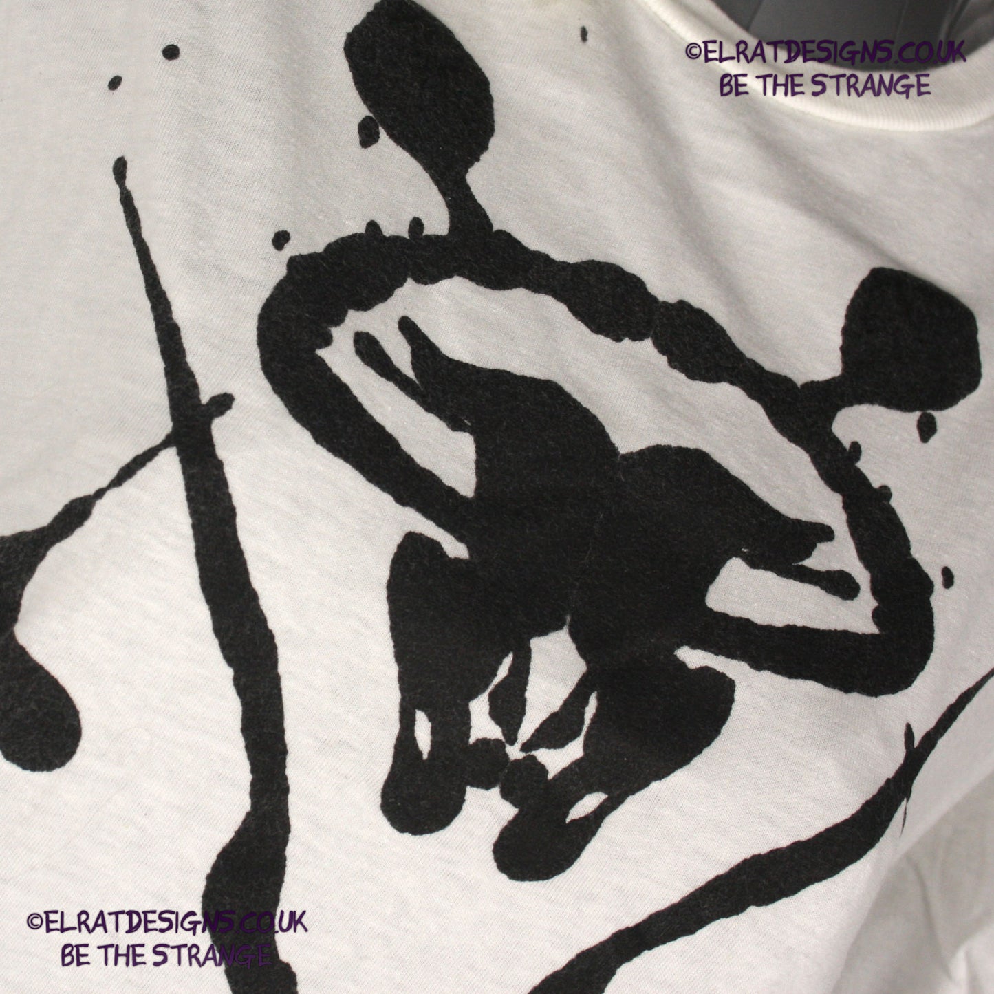 Rorschach, White cotton T-Shirt with Black ink blot - Small #1 (RW B S1) - ElRat Designs - elratdesigns.co.uk