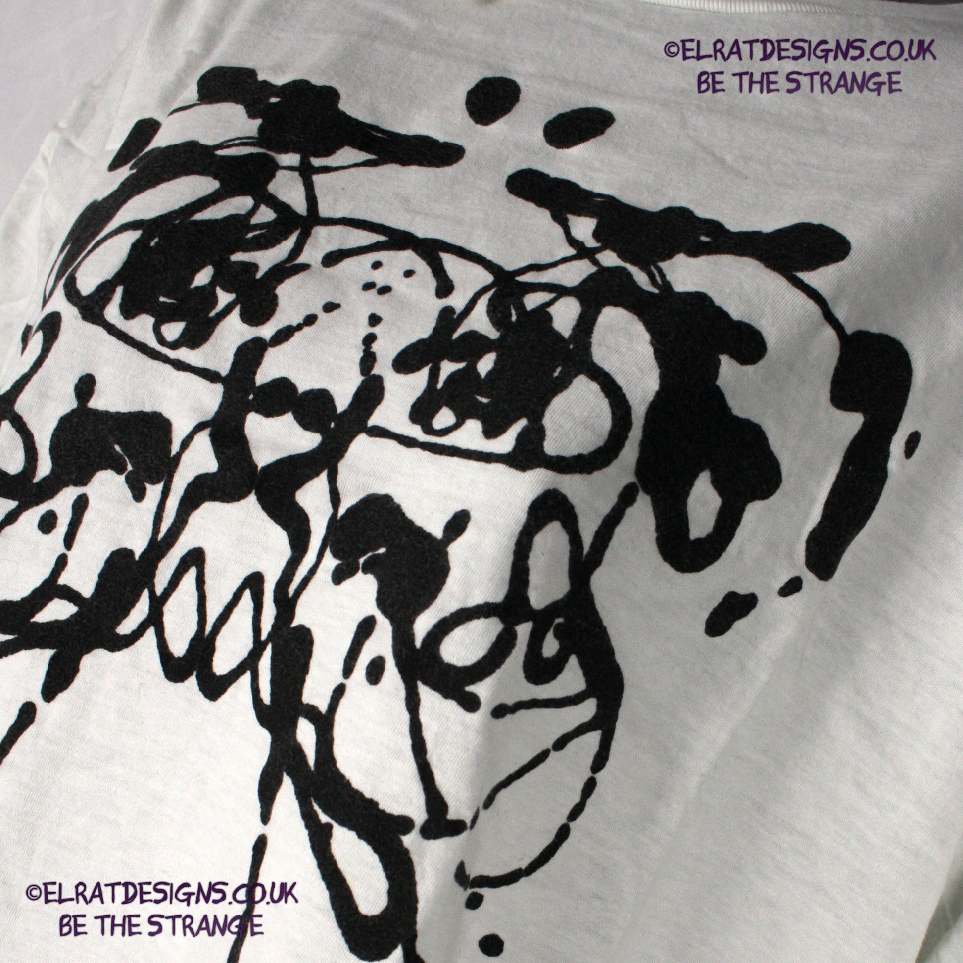 Rorschach, White cotton T-Shirt with Black ink blot - Extra Large #1 (RW B XL1) - ElRat Designs - elratdesigns.co.uk