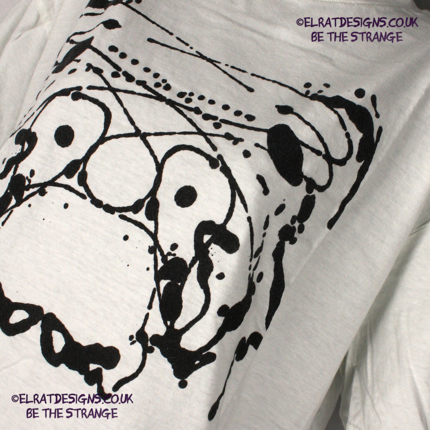 Rorschach, White cotton T-Shirt with Black ink blot - Extra Large #2 (RW B XL2) - ElRat Designs - elratdesigns.co.uk