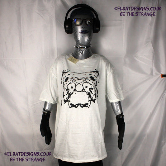 Rorschach, White cotton T-Shirt with Black ink blot - Extra Large #2 (RW B XL2) - ElRat Designs - elratdesigns.co.uk