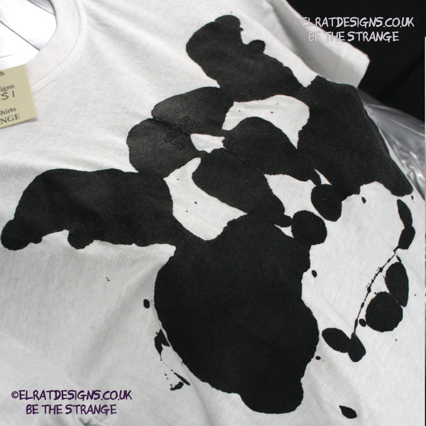 Rorschach, White cotton T-Shirt with Black ink blot - X Small #1 (RW B XS1) - ElRat Designs - elratdesigns.co.uk