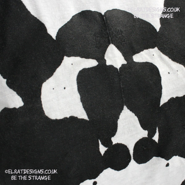 Rorschach, White cotton T-Shirt with Black ink blot - X Small #1 (RW B XS1) - ElRat Designs - elratdesigns.co.uk