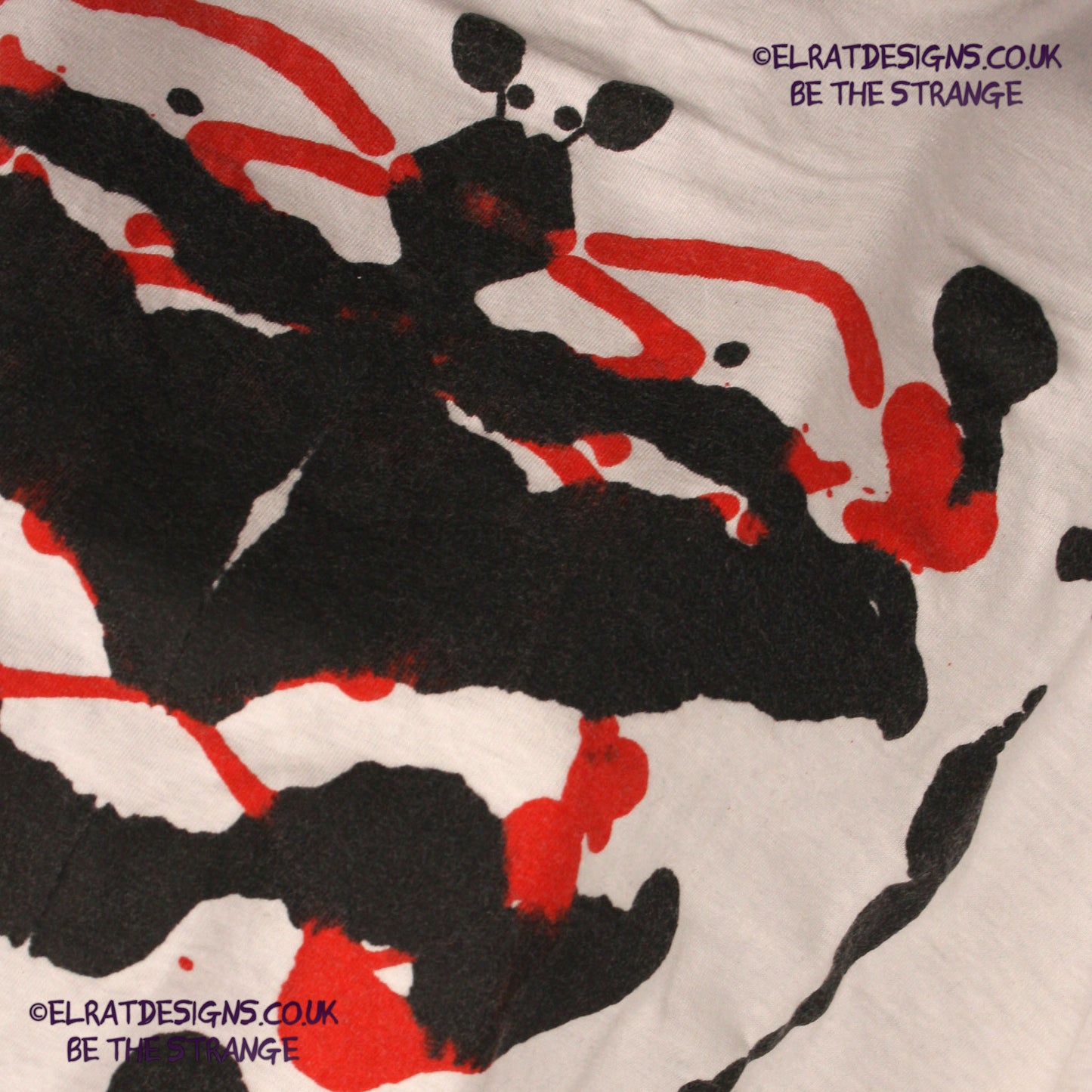 Rorschach, White cotton T-Shirt with Black and Red ink blot - Large #1 (RW BR L1) - ElRat Designs - elratdesigns.co.uk