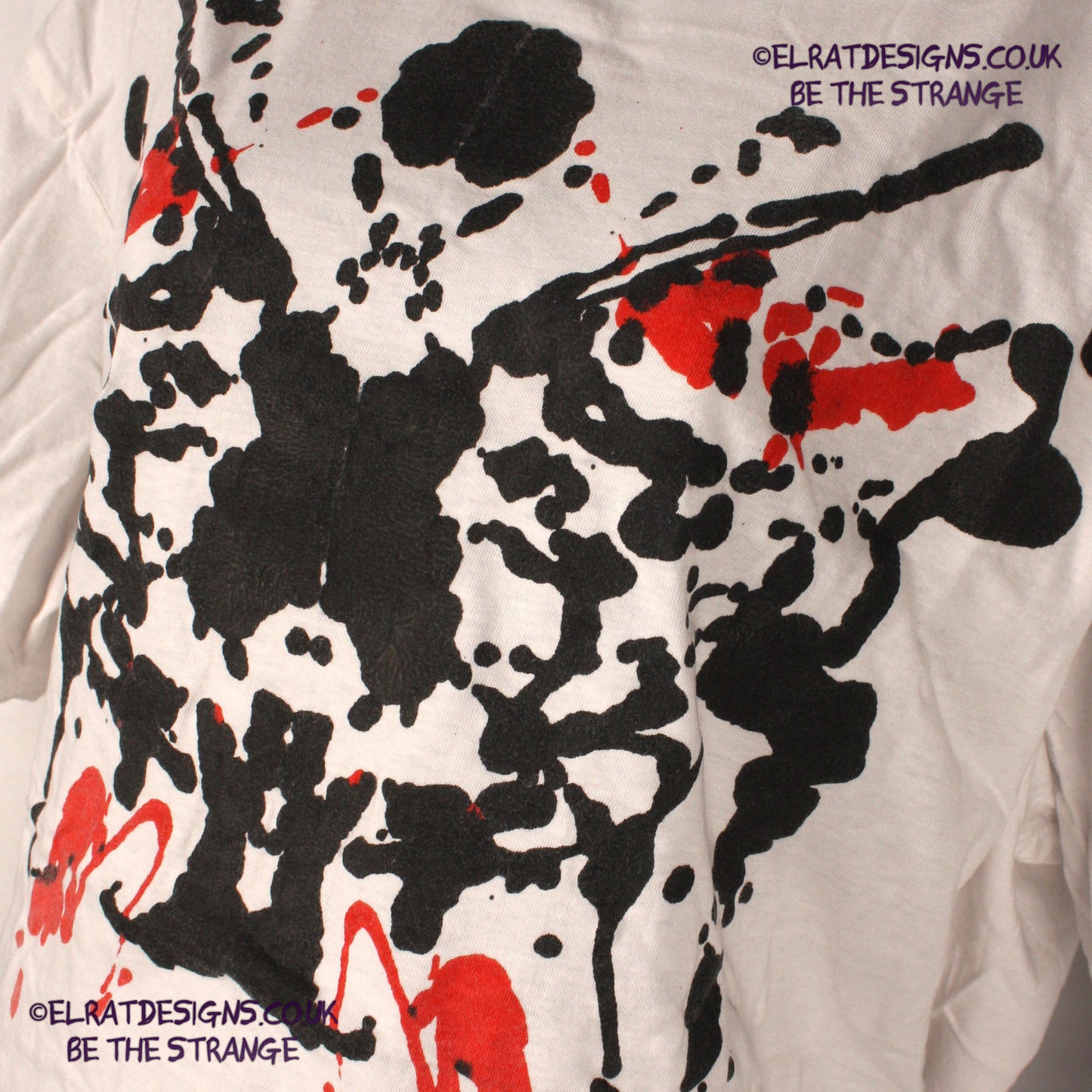 Rorschach, White cotton T-Shirt with Black and Red ink blot - Extra Large #1 (RW BR XL1) - ElRat Designs - elratdesigns.co.uk