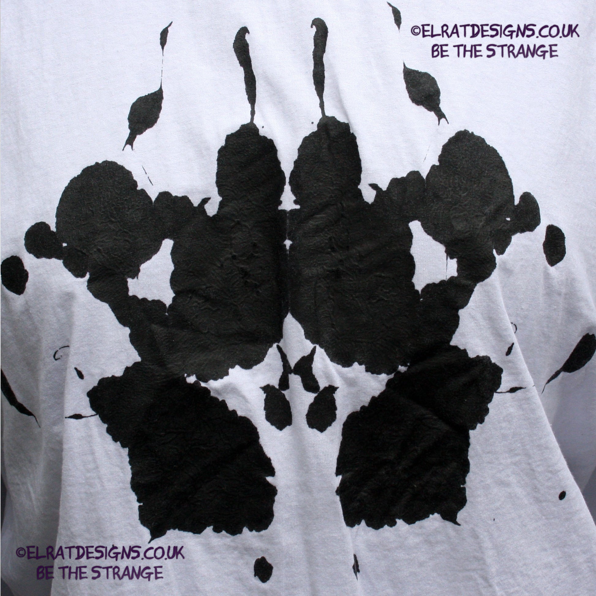 Rorschach, White/Grey cotton T-Shirt with Black ink blot - 2XLarge #1 (RGW B B 2XL1) - ElRat Designs - elratdesigns.co.uk