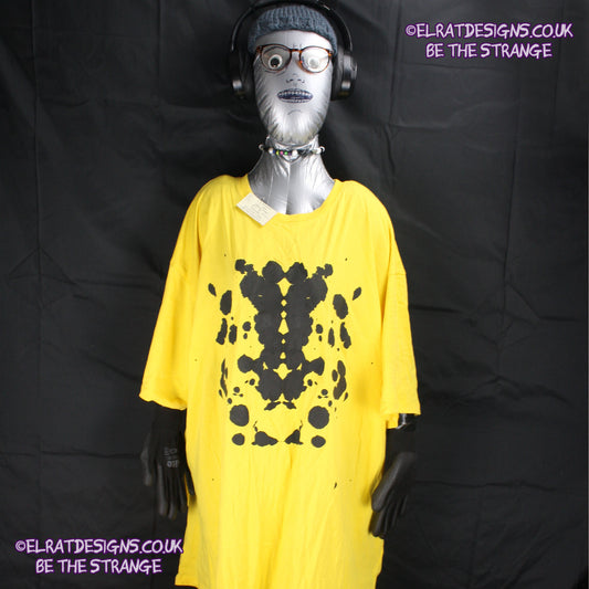 Rorschach, Yellow cotton T-Shirt with Black ink blot - 4XL #1 (RY B 4XL1) - ElRat Designs - elratdesigns.co.uk