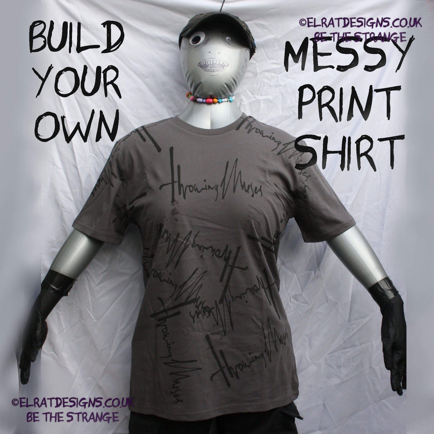 ElRat Designs, Throwing Muses 1986 logo, Design your own One-of-a-Kind Messy Print, Imperfect art shirt. Hand printed, by me, Just for you. Only at ElRat Designs. elratdesigns.co.uk