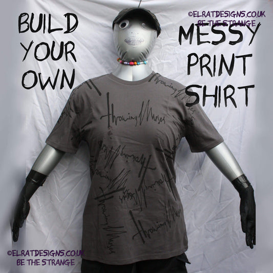 ElRat Designs, Throwing Muses 1986 logo, Design your own One-of-a-Kind Messy Print, Imperfect art shirt. Hand printed, by me, Just for you. Only at ElRat Designs. elratdesigns.co.uk