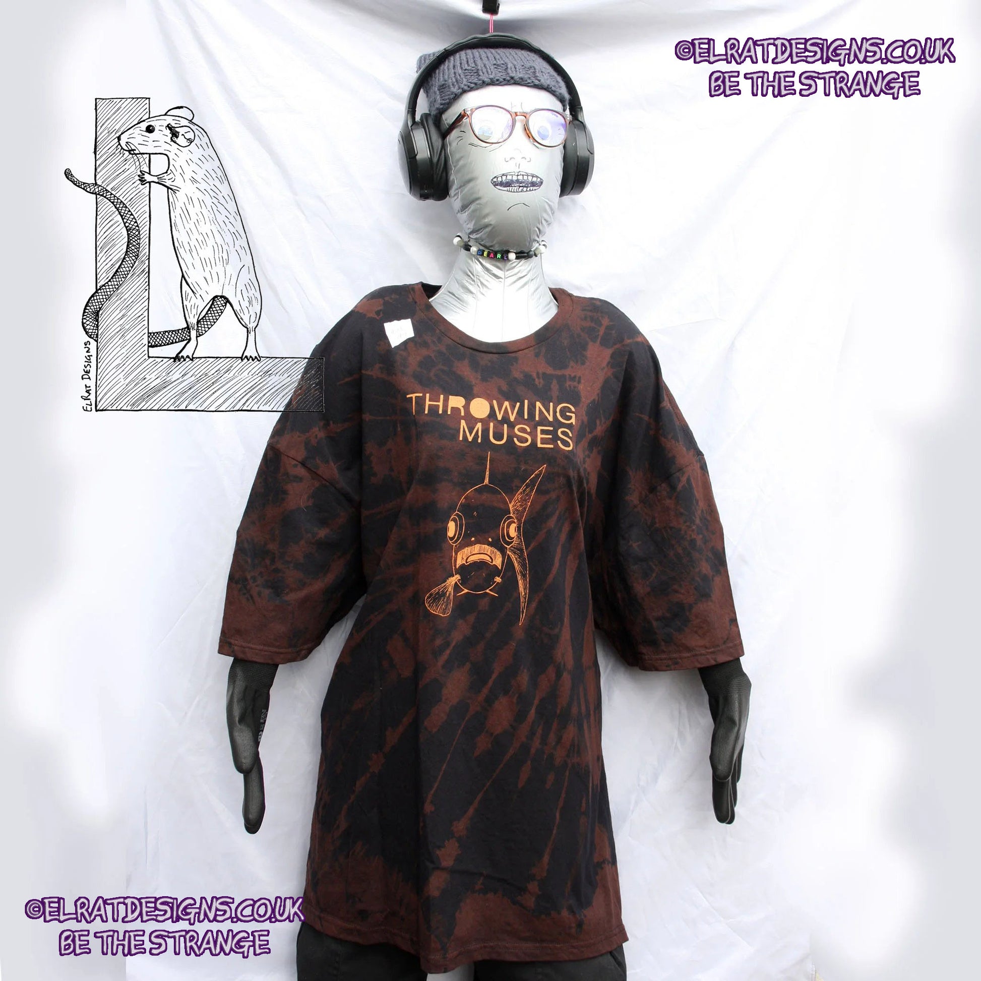 ElRat Throwing Muses 'Bywater' Flushed Edition - One-of-a-Kind Black Reverse Tie-Dye 4X Large #1 from elratdesigns.co.uk - be the strange