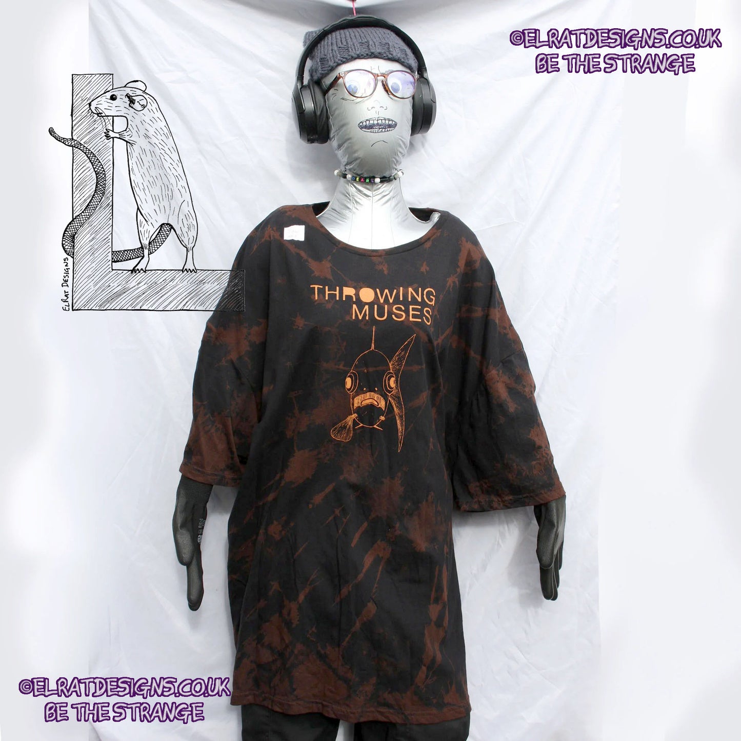 ElRat Throwing Muses 'Bywater' Flushed Edition - One-of-a-Kind Black Reverse Tie-Dye 5X Large #1 from elratdesigns.co.uk - be the strange