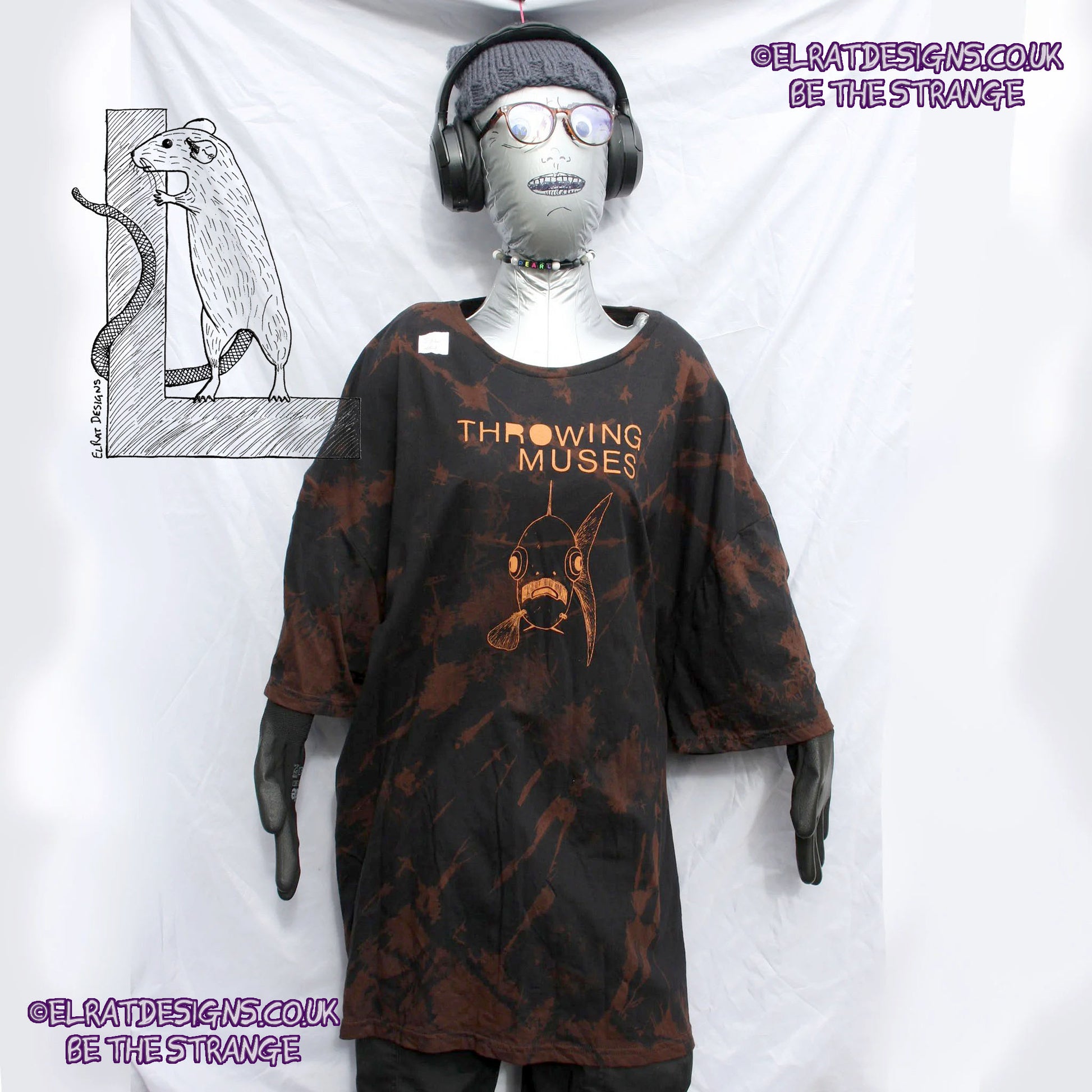 ElRat Throwing Muses 'Bywater' Flushed Edition - One-of-a-Kind Black Reverse Tie-Dye 5X Large #1 from elratdesigns.co.uk - be the strange