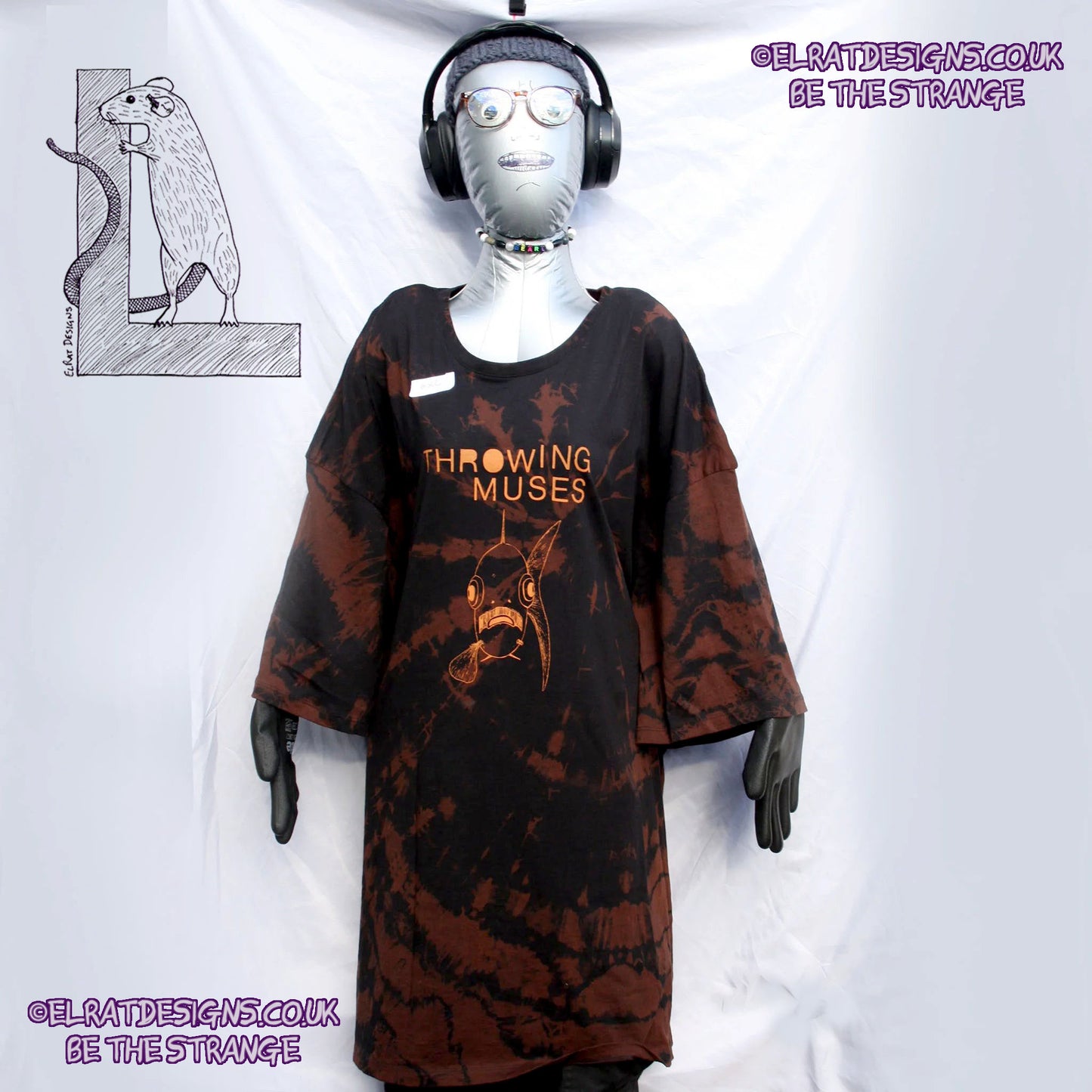 ElRat Throwing Muses 'Bywater' Flushed Edition - One-of-a-Kind Black Reverse Tie-Dye 6XL #1 from elratdesigns.co.uk - be the strange
