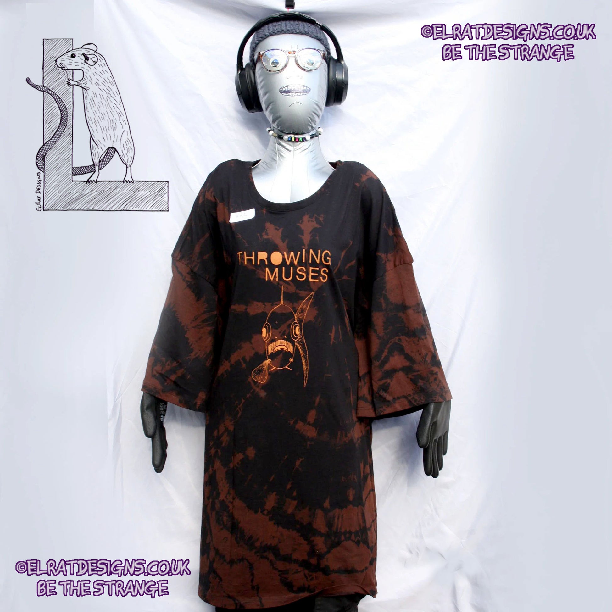 ElRat Throwing Muses 'Bywater' Flushed Edition - One-of-a-Kind Black Reverse Tie-Dye 6XL #1 from elratdesigns.co.uk - be the strange