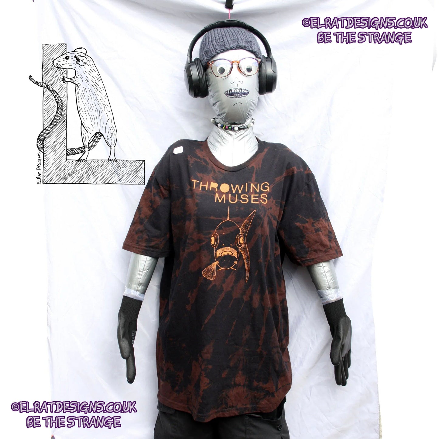 ElRat Throwing Muses 'Bywater' Flushed Edition - One-of-a-Kind Black Reverse Tie-Dye Large #1 from elratdesigns.co.uk - be the strange