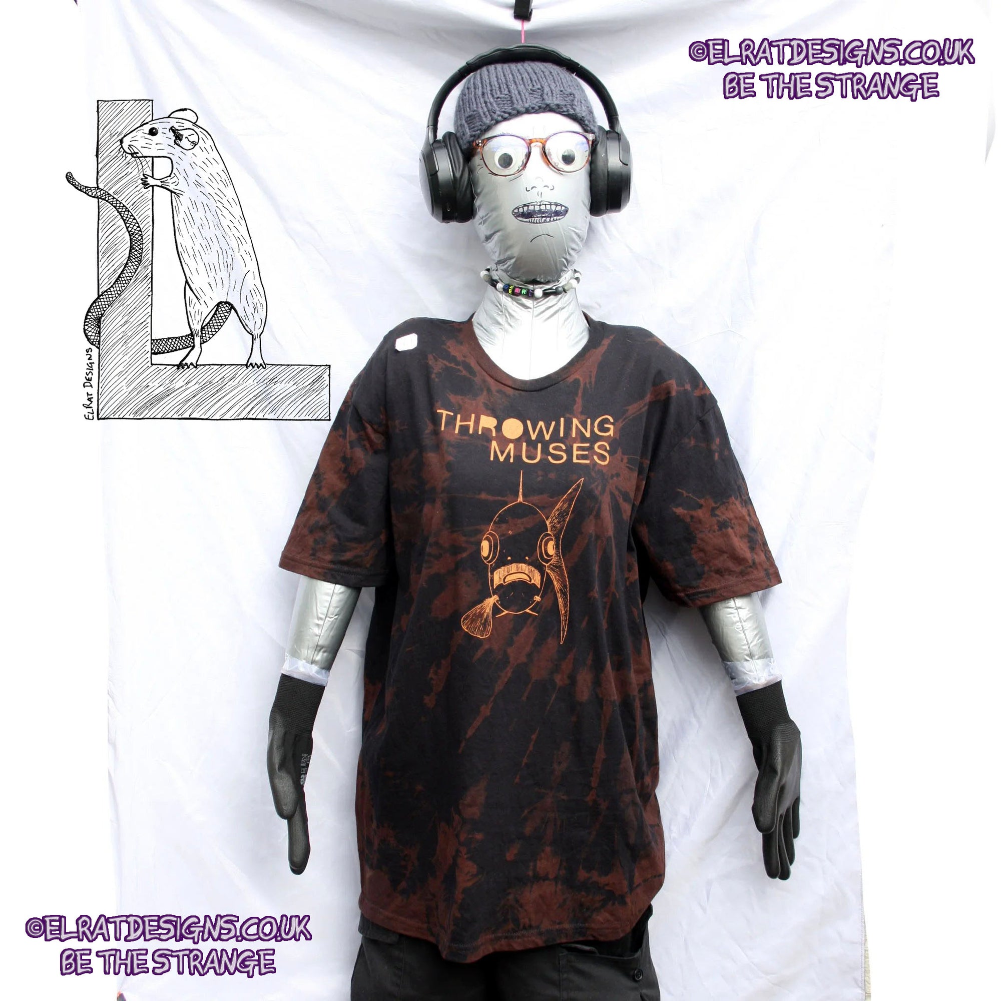 ElRat Throwing Muses 'Bywater' Flushed Edition - One-of-a-Kind Black Reverse Tie-Dye Large #1 from elratdesigns.co.uk - be the strange