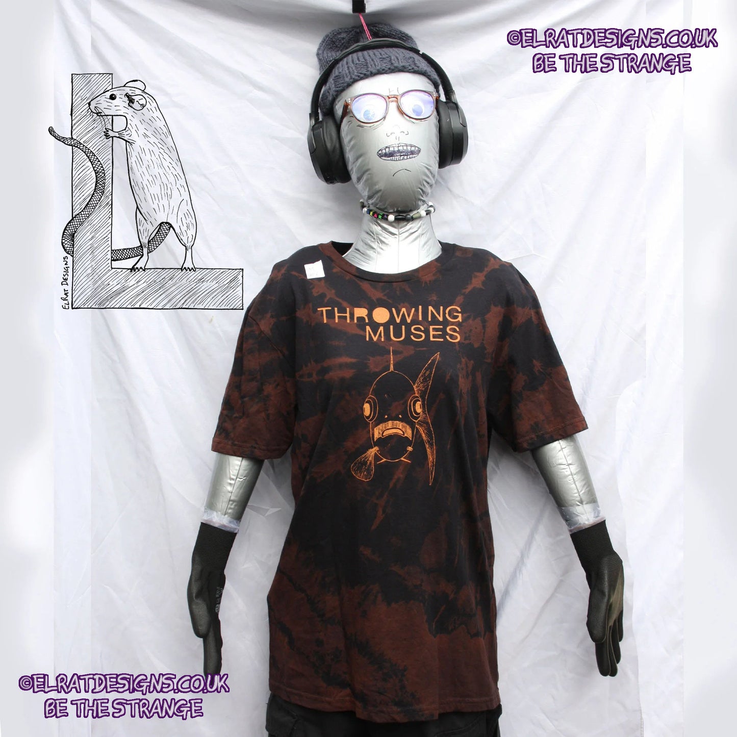 ElRat Throwing Muses 'Bywater' Flushed Edition - One-of-a-Kind Black Reverse Tie-Dye Medium #1 from elratdesigns.co.uk - be the strange