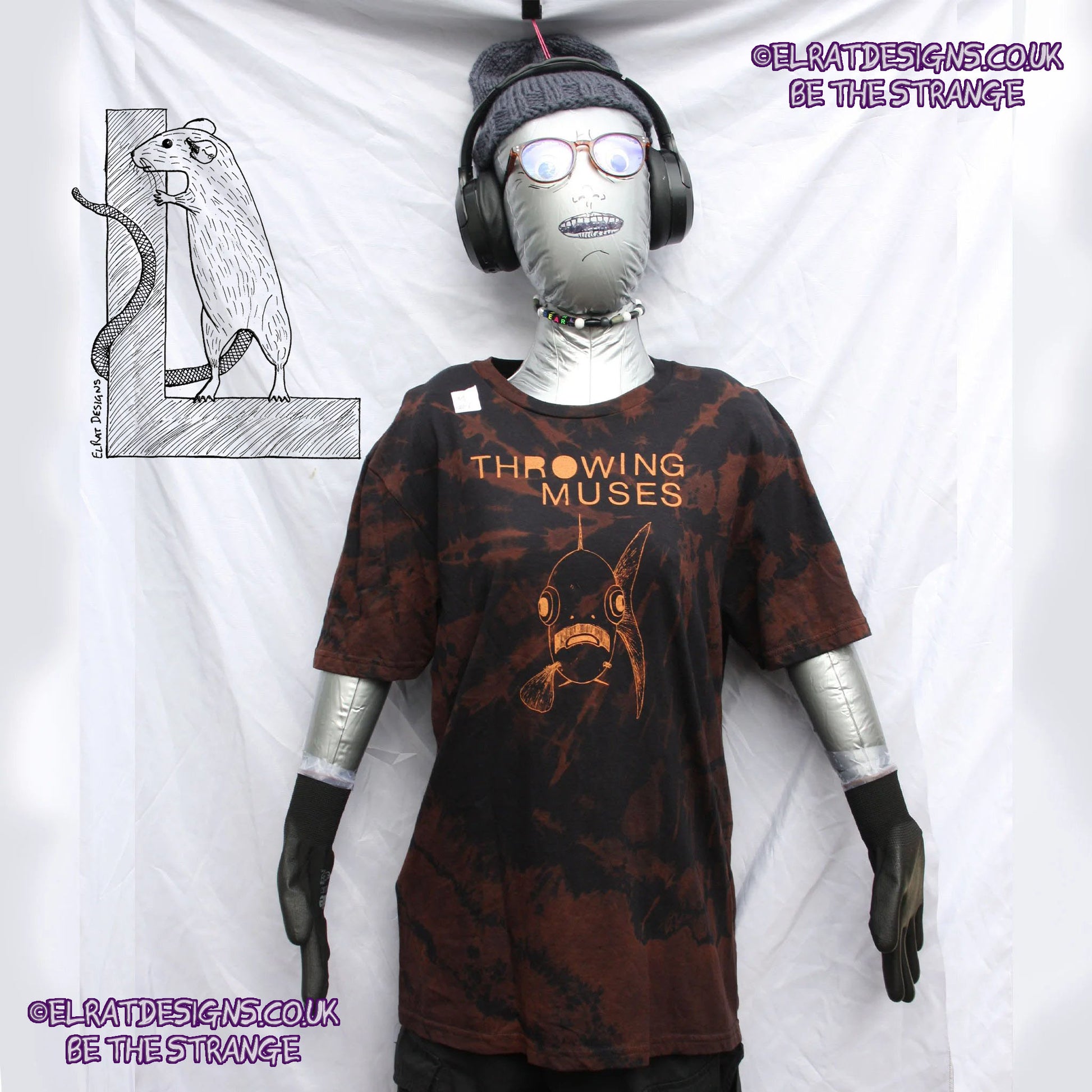 ElRat Throwing Muses 'Bywater' Flushed Edition - One-of-a-Kind Black Reverse Tie-Dye Medium #1 from elratdesigns.co.uk - be the strange