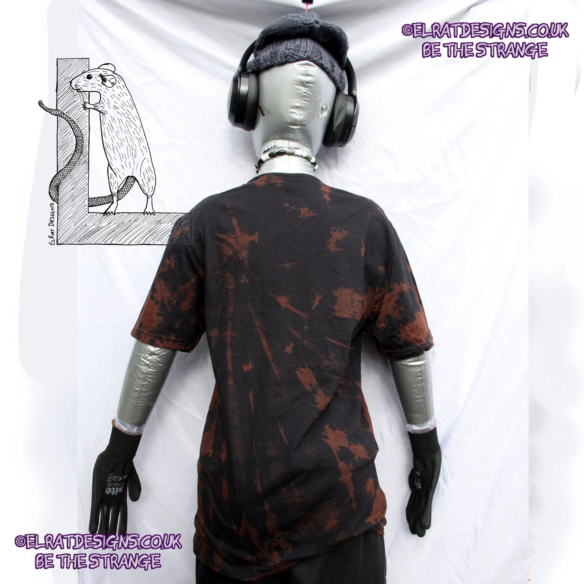 ElRat Throwing Muses 'Bywater' Flushed Edition - One-of-a-Kind Black Reverse Tie-Dye Small #1 from elratdesigns.co.uk - be the strange