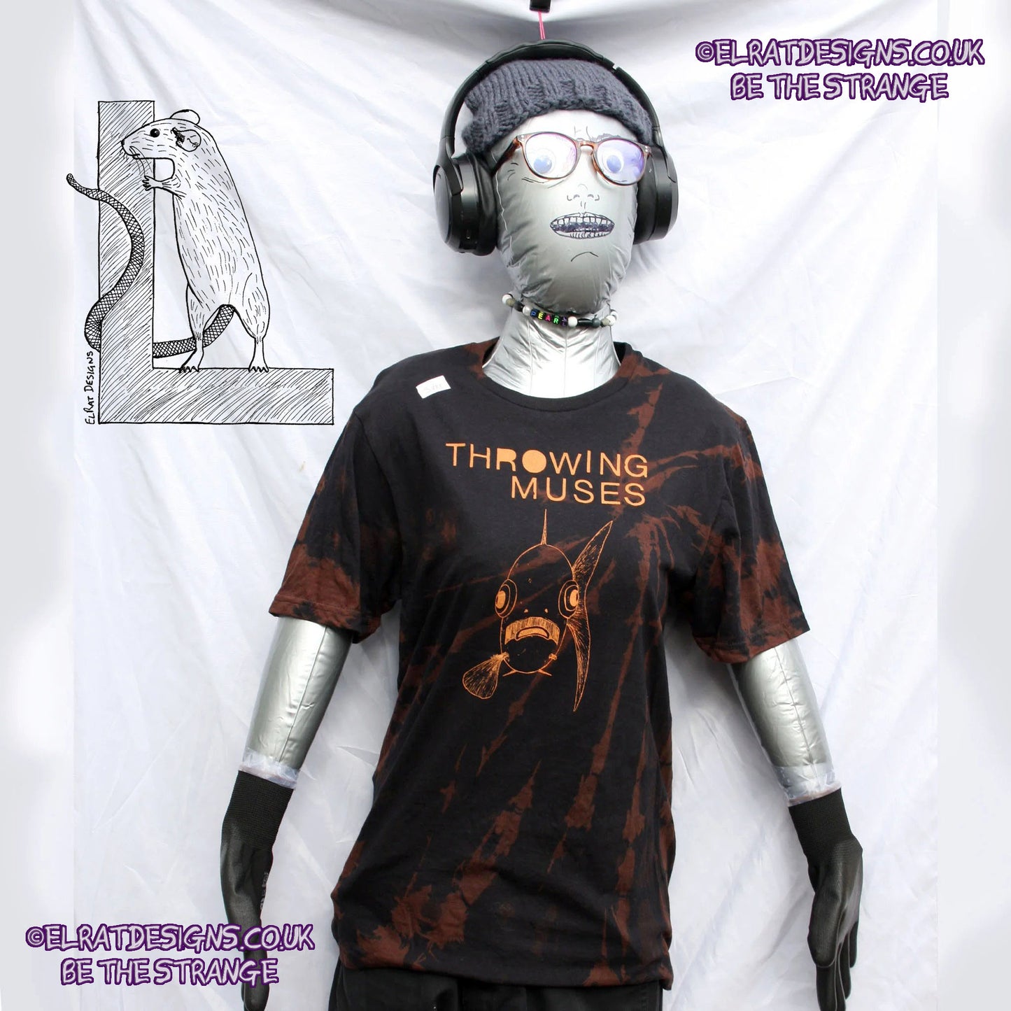 ElRat Throwing Muses 'Bywater' Flushed Edition - One-of-a-Kind Black Reverse Tie-Dye Small #1 from elratdesigns.co.uk - be the strange