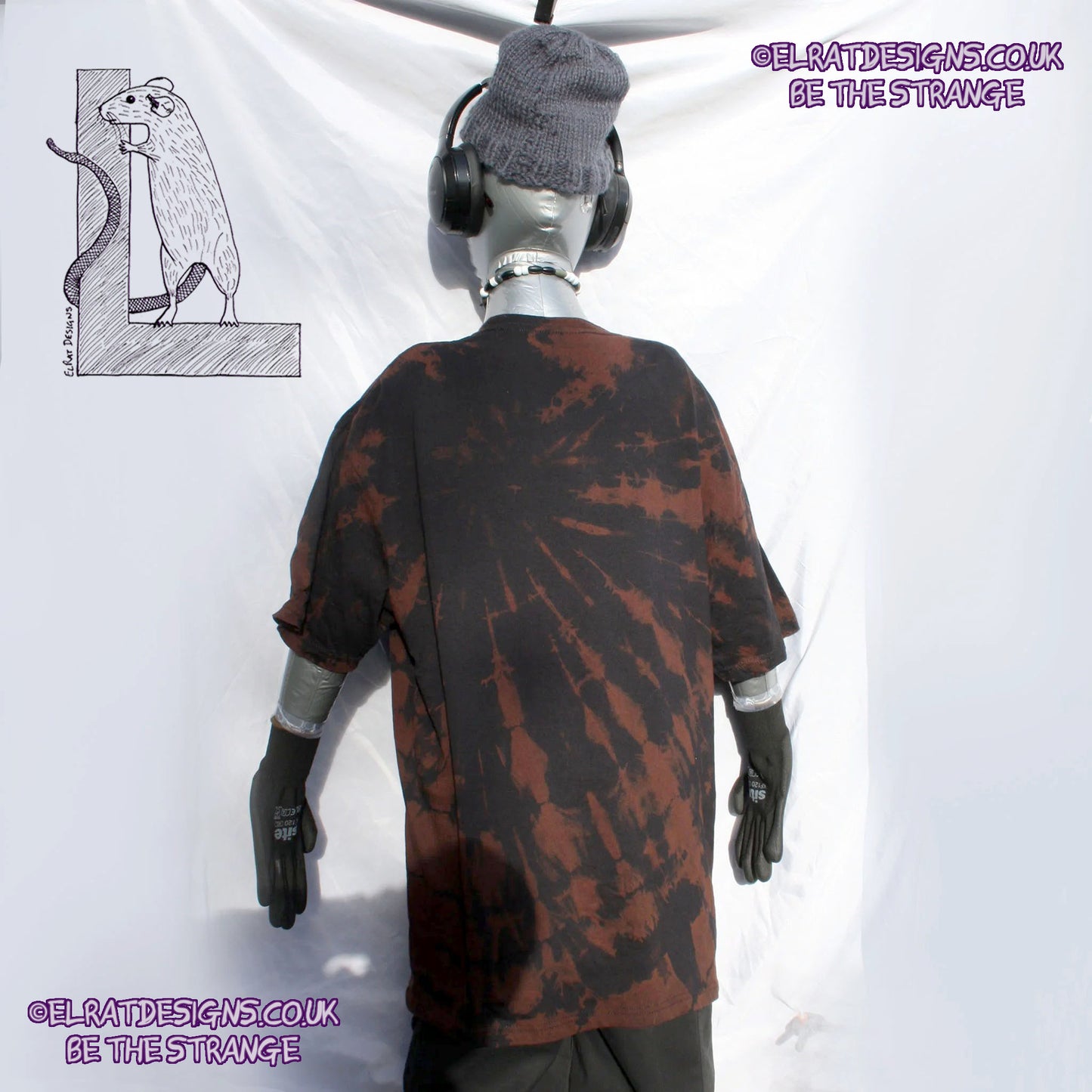 ElRat Throwing Muses 'Bywater' Flushed Edition - One-of-a-Kind Black Reverse Tie-Dye XL #2 from elratdesigns.co.uk - be the strange