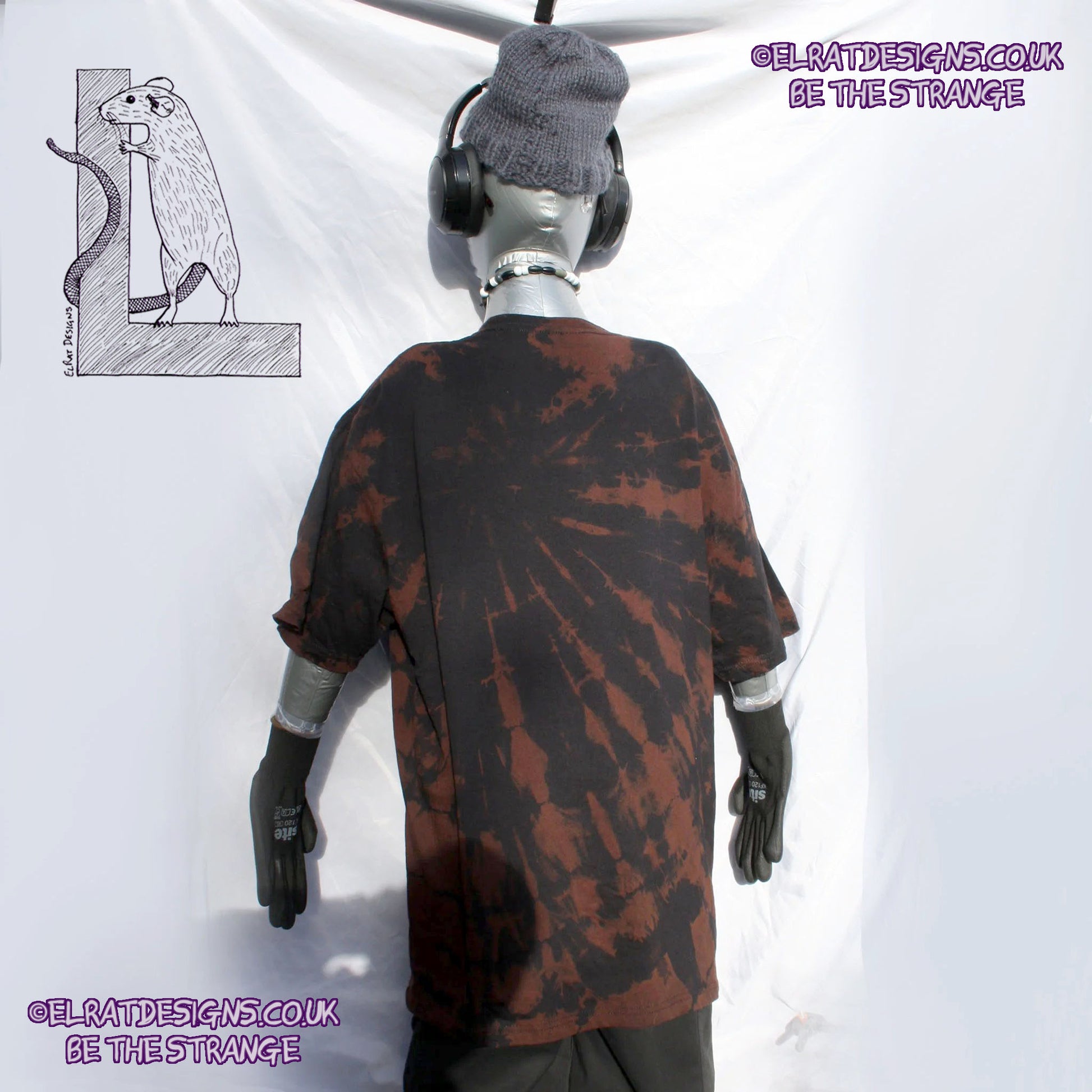 ElRat Throwing Muses 'Bywater' Flushed Edition - One-of-a-Kind Black Reverse Tie-Dye XL #2 from elratdesigns.co.uk - be the strange