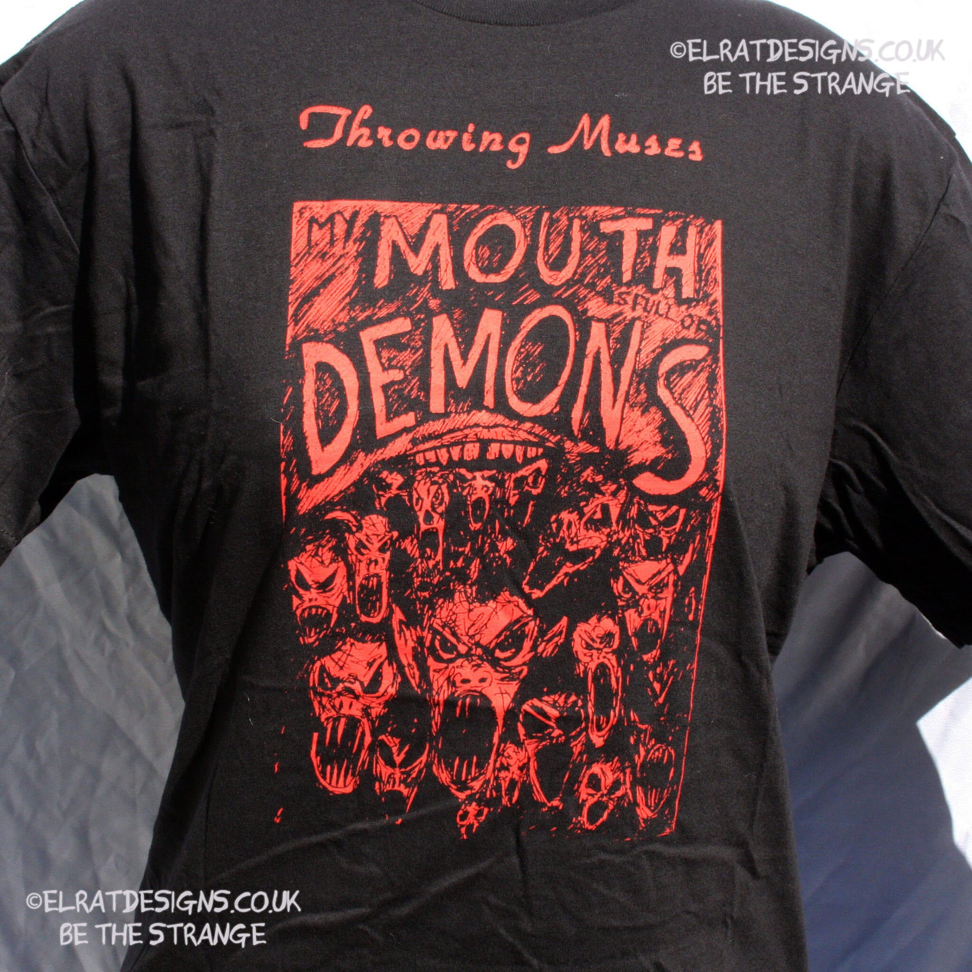 Throwing Muses, Ellen West, Mouth Demons T-Shirt, hand drawn by ElRat, hand printed by ElRat Designs - elratdesigns.co.uk