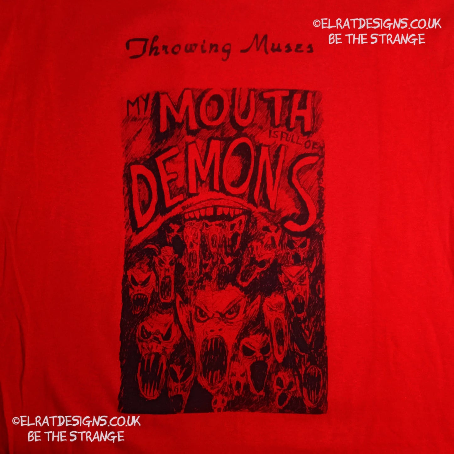 Throwing Muses, Ellen West, Mouth Demons T-Shirt, hand drawn by ElRat, hand printed by ElRat Designs - elratdesigns.co.uk