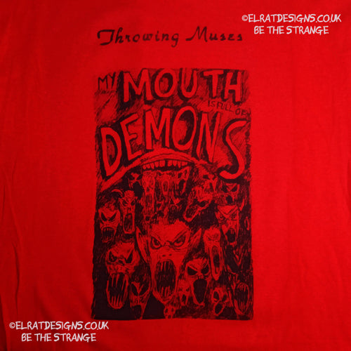 Throwing Muses, Ellen West, Mouth Demons T-Shirt, hand drawn by ElRat, hand printed by ElRat Designs - elratdesigns.co.uk