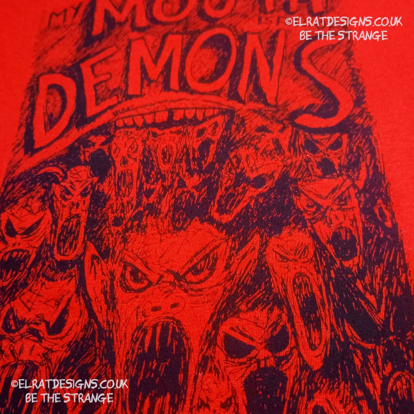 Throwing Muses, Ellen West, Mouth Demons T-Shirt, hand drawn by ElRat, hand printed by ElRat Designs - elratdesigns.co.uk