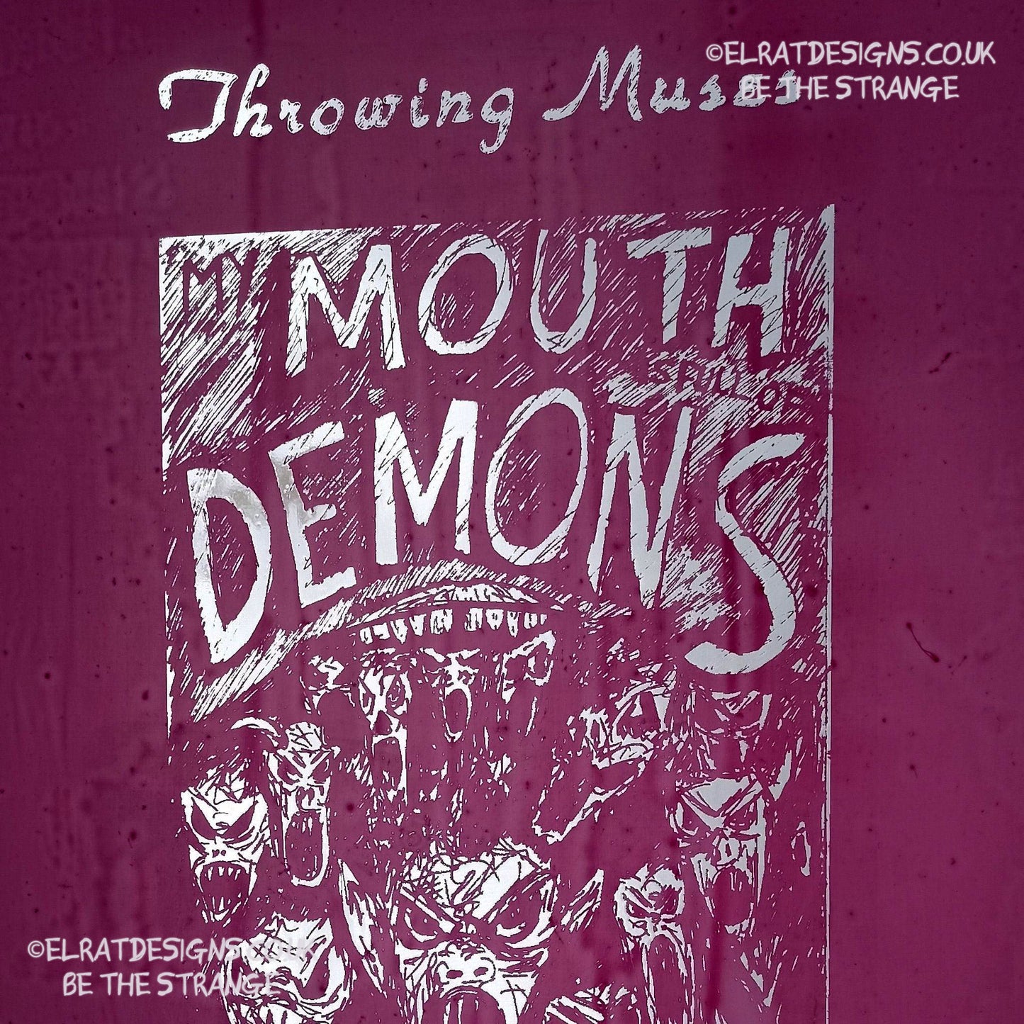 Throwing Muses, Ellen West, Mouth Demons T-Shirt, hand drawn by ElRat, hand printed by ElRat Designs - elratdesigns.co.uk