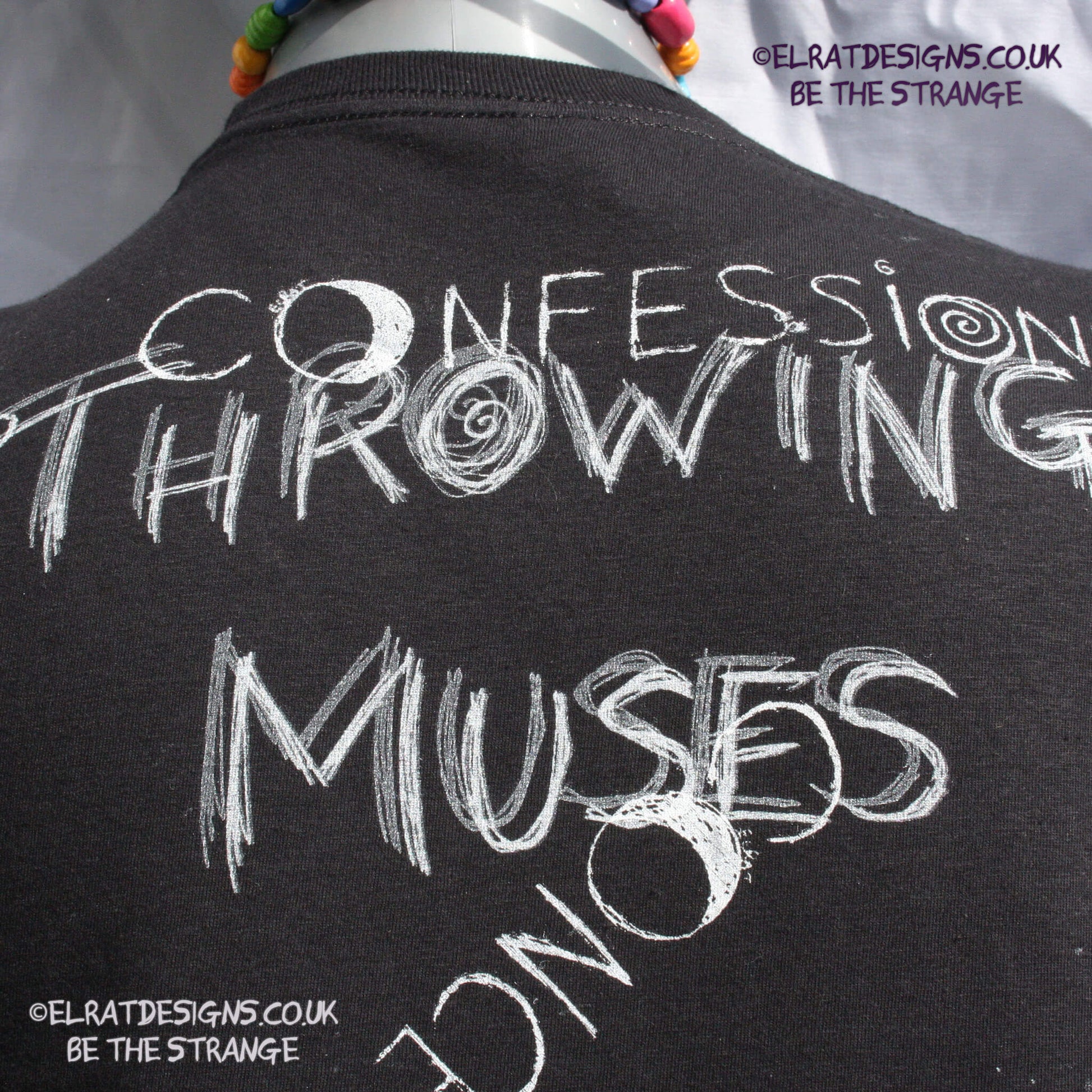 Throwing Muses ElRat Scruffy back print double, shadow. Moonlight Concessions/confessions. Concede or Confess. One-of-a-Kind Messy print, imperfect and hand printed just for you, only from ElRat Designs - elratdesigns.co.uk