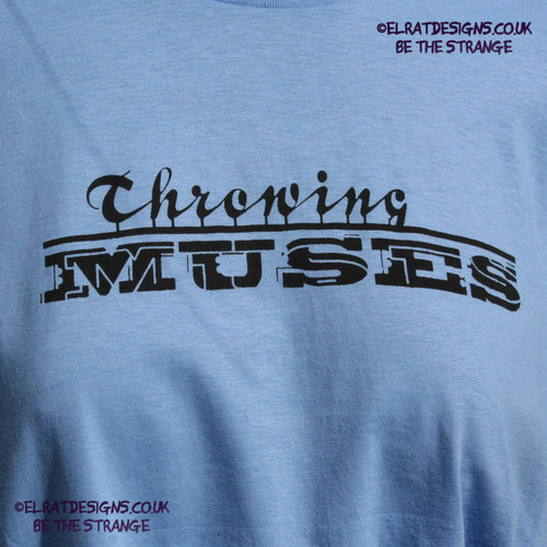 Throwing Muses, Classic logo "University" available in a range of colours, every shirt sold supports Kristin Hersh Studio Time. hand printed by ElRat Designs - elratdesigns.co.uk