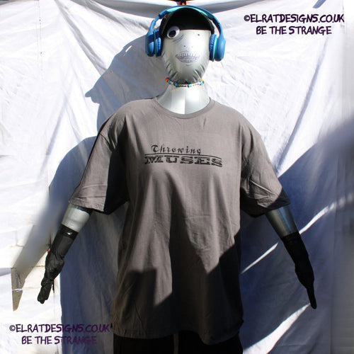 Throwing Muses, Classic logo "University" available in a range of colours, every shirt sold supports Kristin Hersh Studio Time. hand printed by ElRat Designs - elratdesigns.co.uk