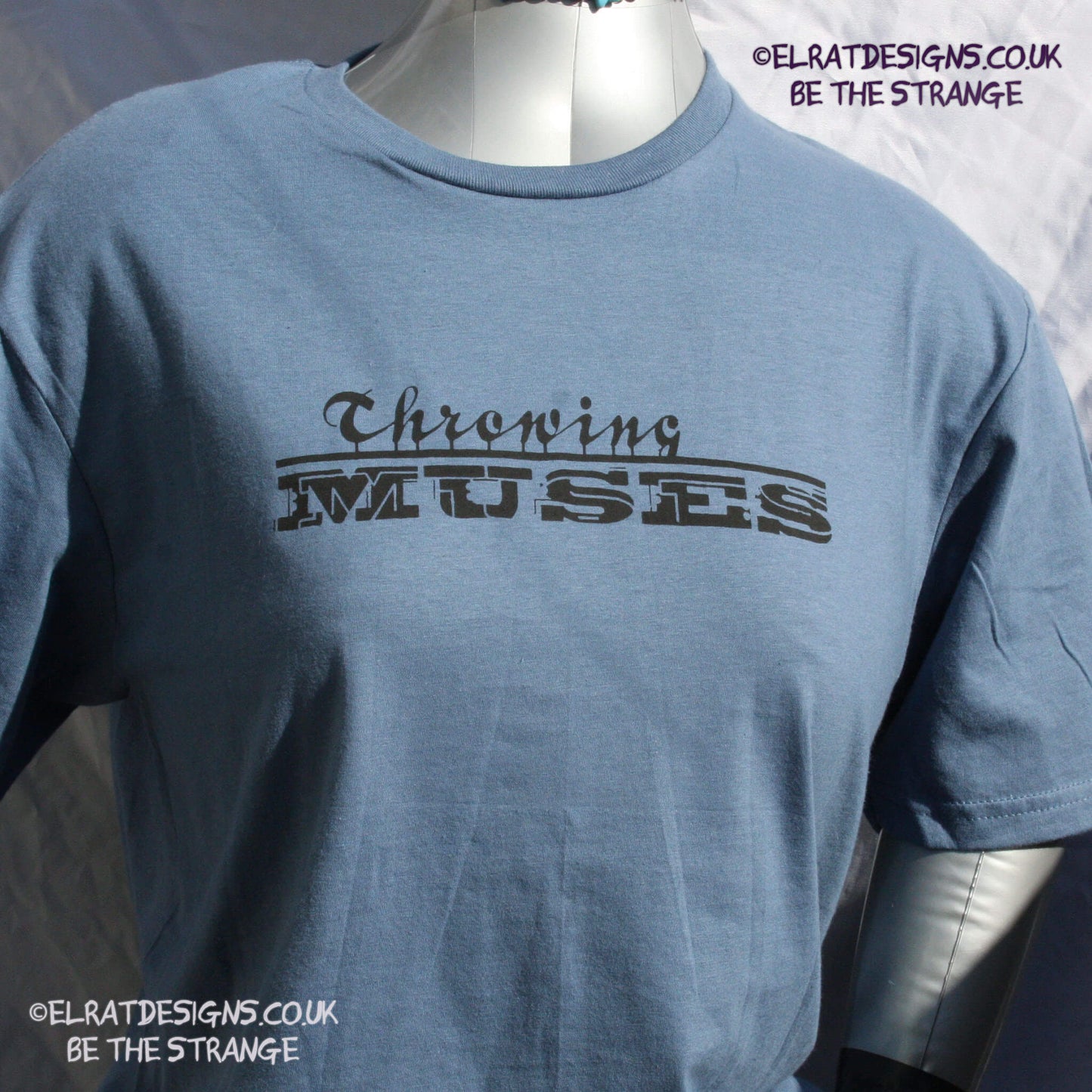 Throwing Muses, Classic logo "University" available in a range of colours, every shirt sold supports Kristin Hersh Studio Time. hand printed by ElRat Designs - elratdesigns.co.uk