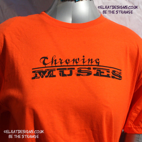 Throwing Muses, Classic logo "University" available in a range of colours, every shirt sold supports Kristin Hersh Studio Time. hand printed by ElRat Designs - elratdesigns.co.uk