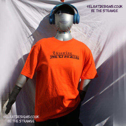 Throwing Muses, Classic logo "University" available in a range of colours, every shirt sold supports Kristin Hersh Studio Time. hand printed by ElRat Designs - elratdesigns.co.uk