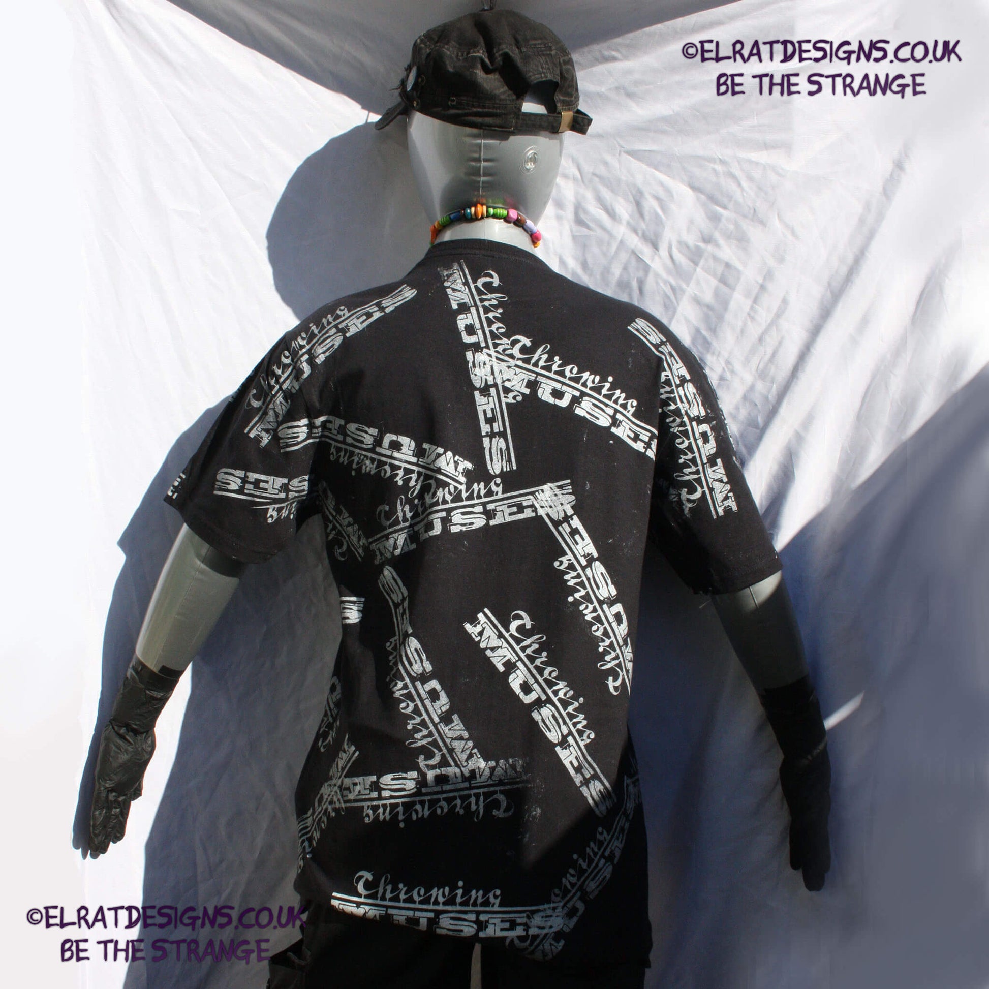 Throwing Muses university messy print, imperfect, human art shirt T-Shirt. Black with white ink - and printed by ElRat Designs just you - elratdesigns.co.uk