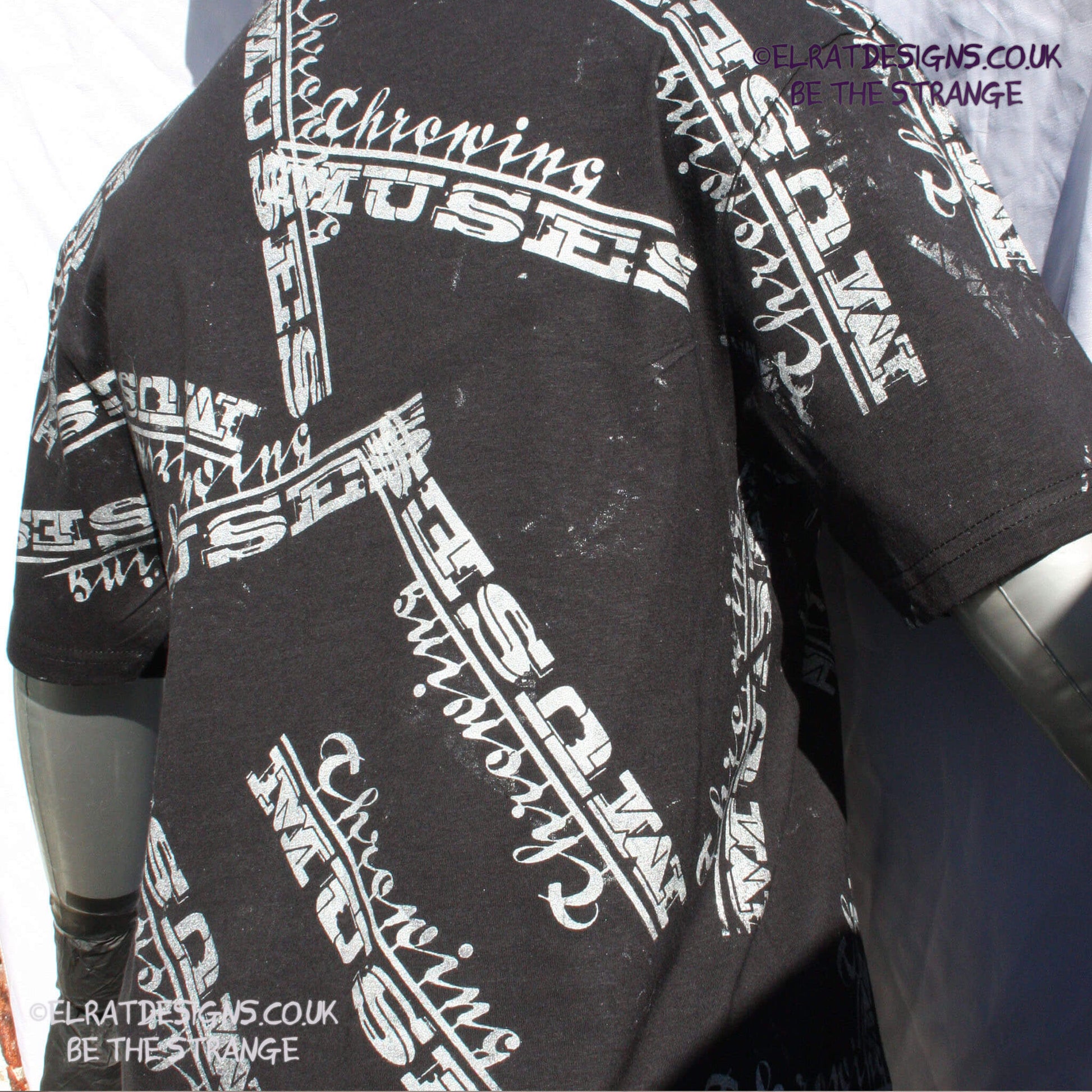 Throwing Muses university messy print, imperfect, human art shirt T-Shirt. Black with white ink - and printed by ElRat Designs just you - elratdesigns.co.uk