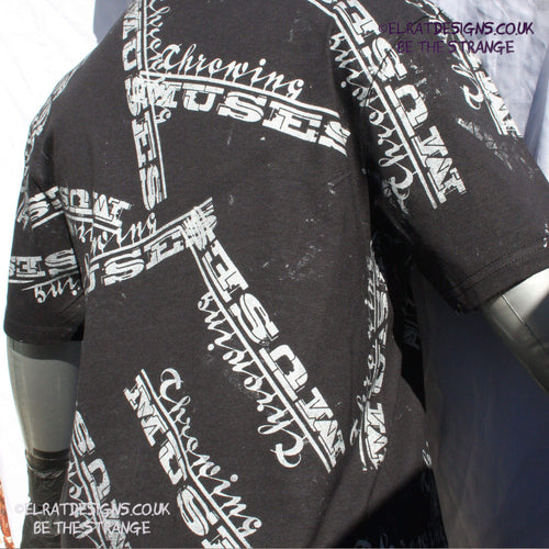 Throwing Muses university messy print, imperfect, human art shirt T-Shirt. Black with white ink - and printed by ElRat Designs just you - elratdesigns.co.uk