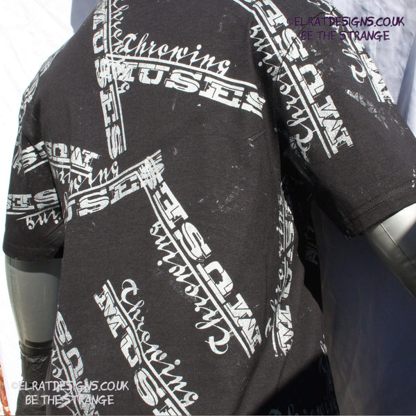 Throwing Muses university messy print, imperfect, human art shirt T-Shirt. Black with white ink - and printed by ElRat Designs just you - elratdesigns.co.uk