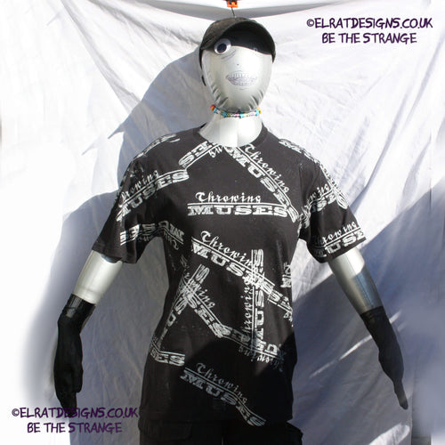 Throwing Muses university messy print, imperfect, human art shirt T-Shirt. Black with white ink - and printed by ElRat Designs just you - elratdesigns.co.uk
