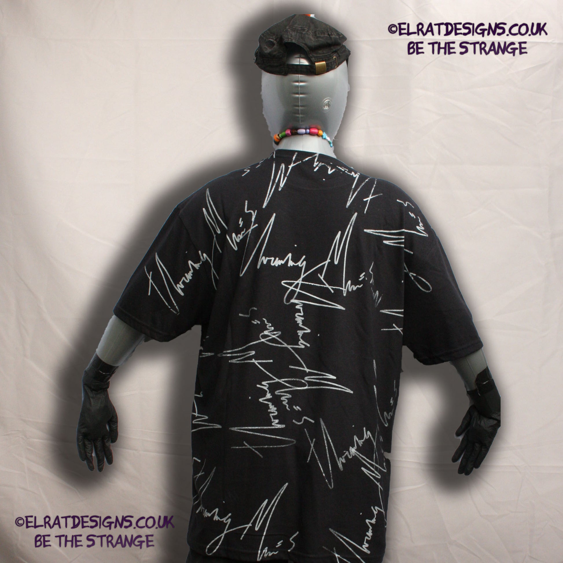 ElRat Throwing Muses 2024 handwritten by Kristin Hersh, One-of-a-Kind Messy Print, Imperfect art shirt. Hand printed, by me, Just for you. Only at ElRat Designs. elratdesigns.co.uk