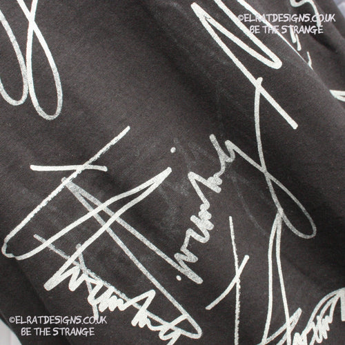 ElRat Throwing Muses 2024 handwritten by Kristin Hersh, One-of-a-Kind Messy Print, Imperfect art shirt. Hand printed, by me, Just for you. Only at ElRat Designs. elratdesigns.co.uk